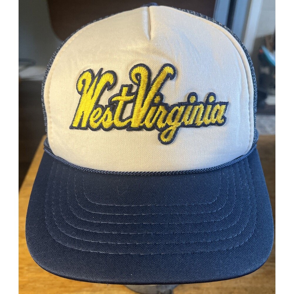 Vintage West Virginia University Hat Script Trucker Mesh Foam Front Snapback WVU